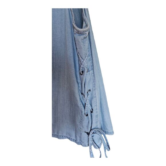 VINCE CAMUTO Women M Jean Top Chambray Blue Sleeveless Side Lace Up 100% Tencel - Picture 4 of 7